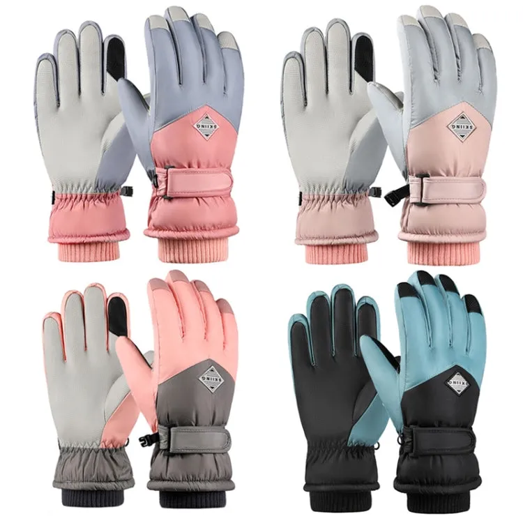 1 Pair Winter Fleece Thickened Warm And Windproof Outdoor Riding Motorcycle Gloves, Size: Free Code(Pink   Blue)