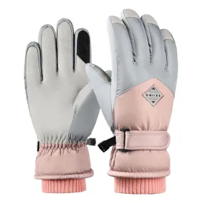 1 Pair Winter Fleece Thickened Warm And Windproof Outdoor Riding Motorcycle Gloves, Size: Free Code(Pink   Blue)