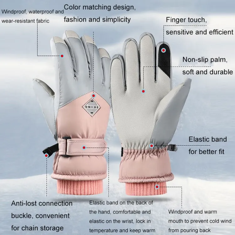 1 Pair Winter Fleece Thickened Warm And Windproof Outdoor Riding Motorcycle Gloves, Size: Free Code(Pink   Blue)