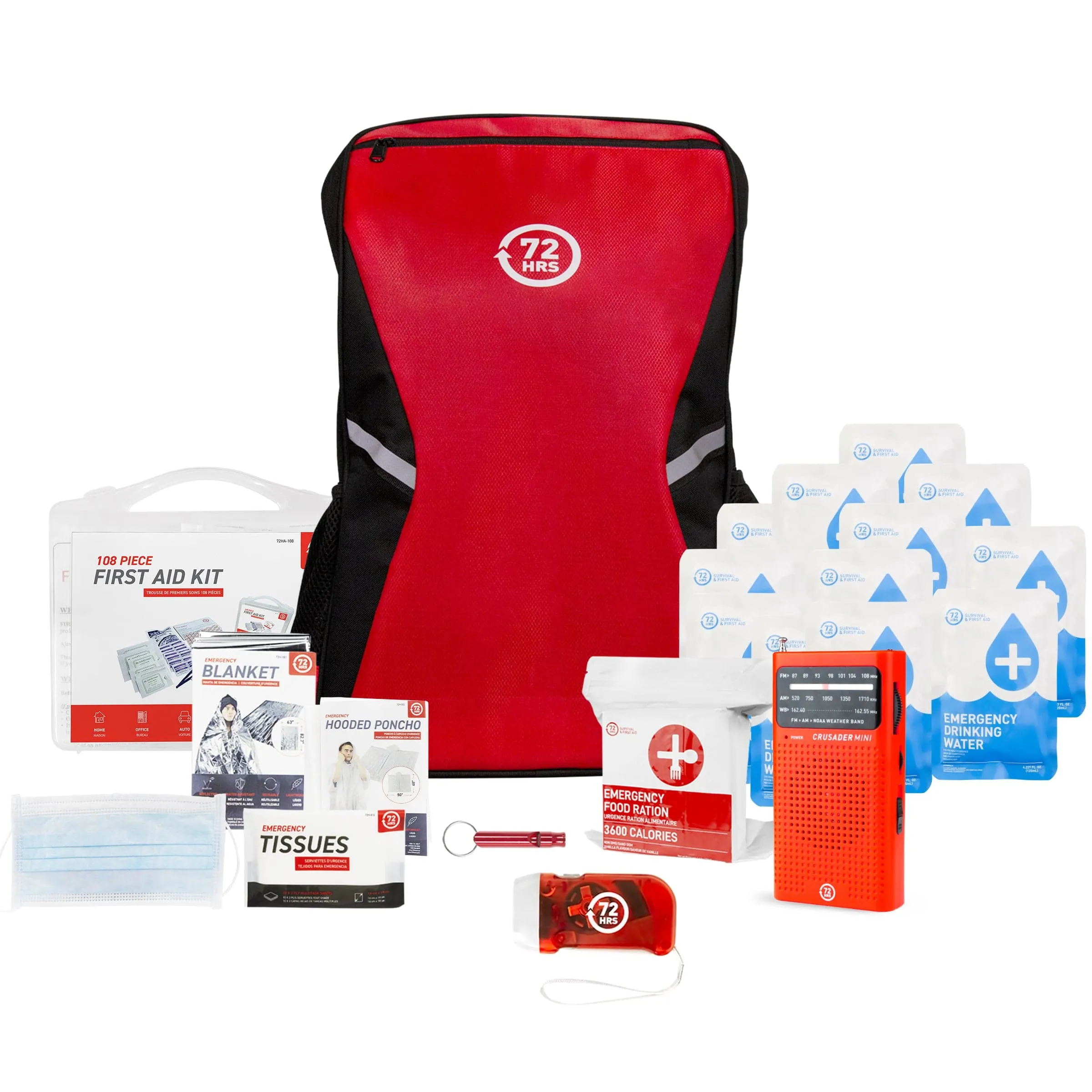 1 Person 72HRS Essential Backpack - Emergency Survival Kit (Red)