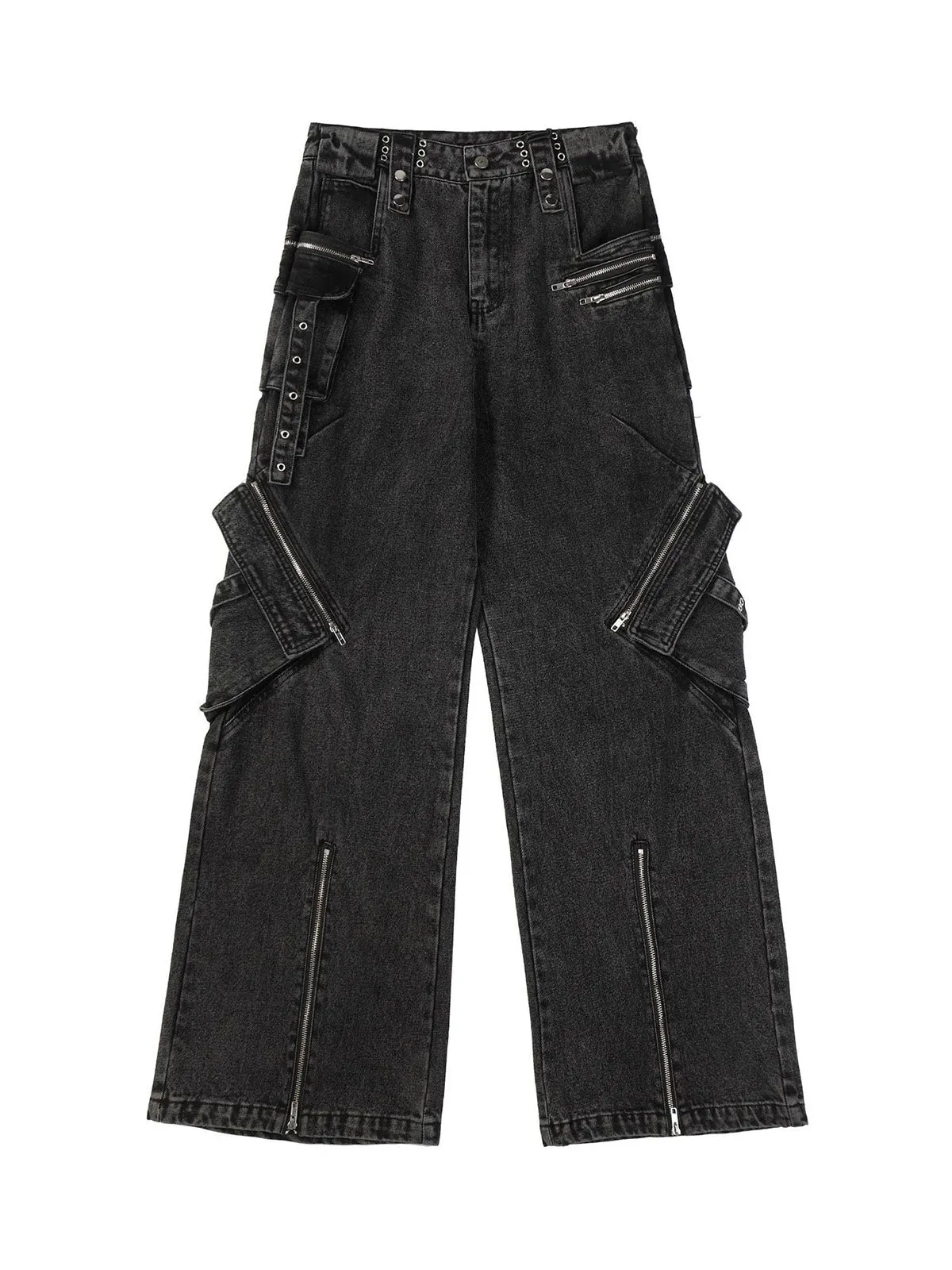 1984 Multi-Pocket Exposed Zippers Baggy Jeans