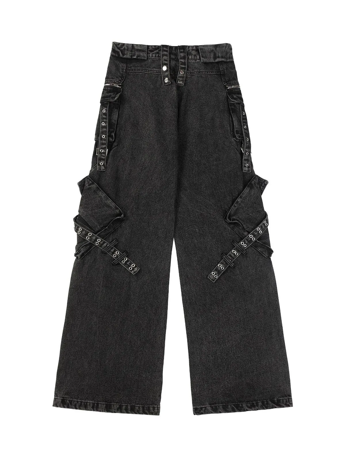 1984 Multi-Pocket Exposed Zippers Baggy Jeans