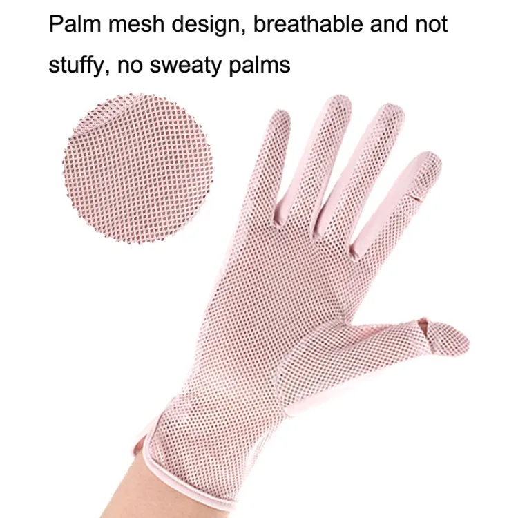 1pair Summer Sunscreen Breathable Thin Anti-ultraviolet Finger Fishing Ice Silk Gloves Free Size(Ivory White)