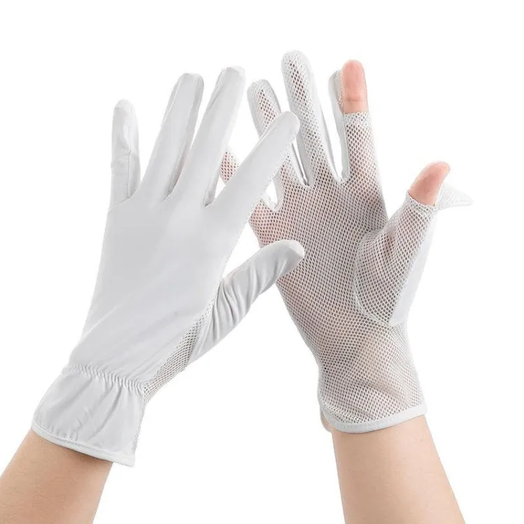 1pair Summer Sunscreen Breathable Thin Anti-ultraviolet Finger Fishing Ice Silk Gloves Free Size(Ivory White)