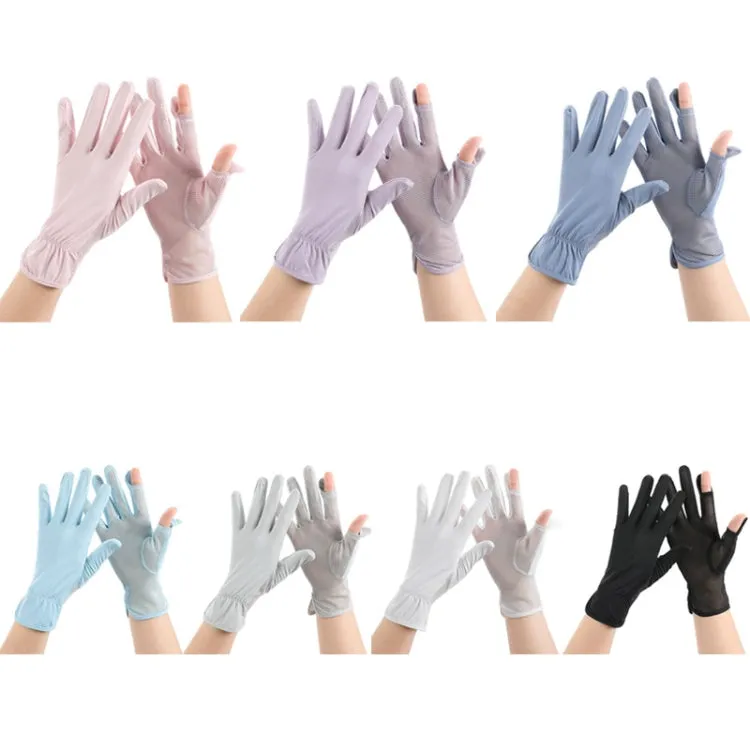 1pair Summer Sunscreen Breathable Thin Anti-ultraviolet Finger Fishing Ice Silk Gloves Free Size(Ivory White)