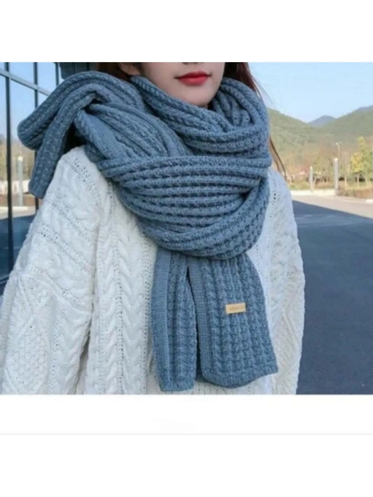 1pc Ladies' Winter Thick Knitted Scarf With Wool SD