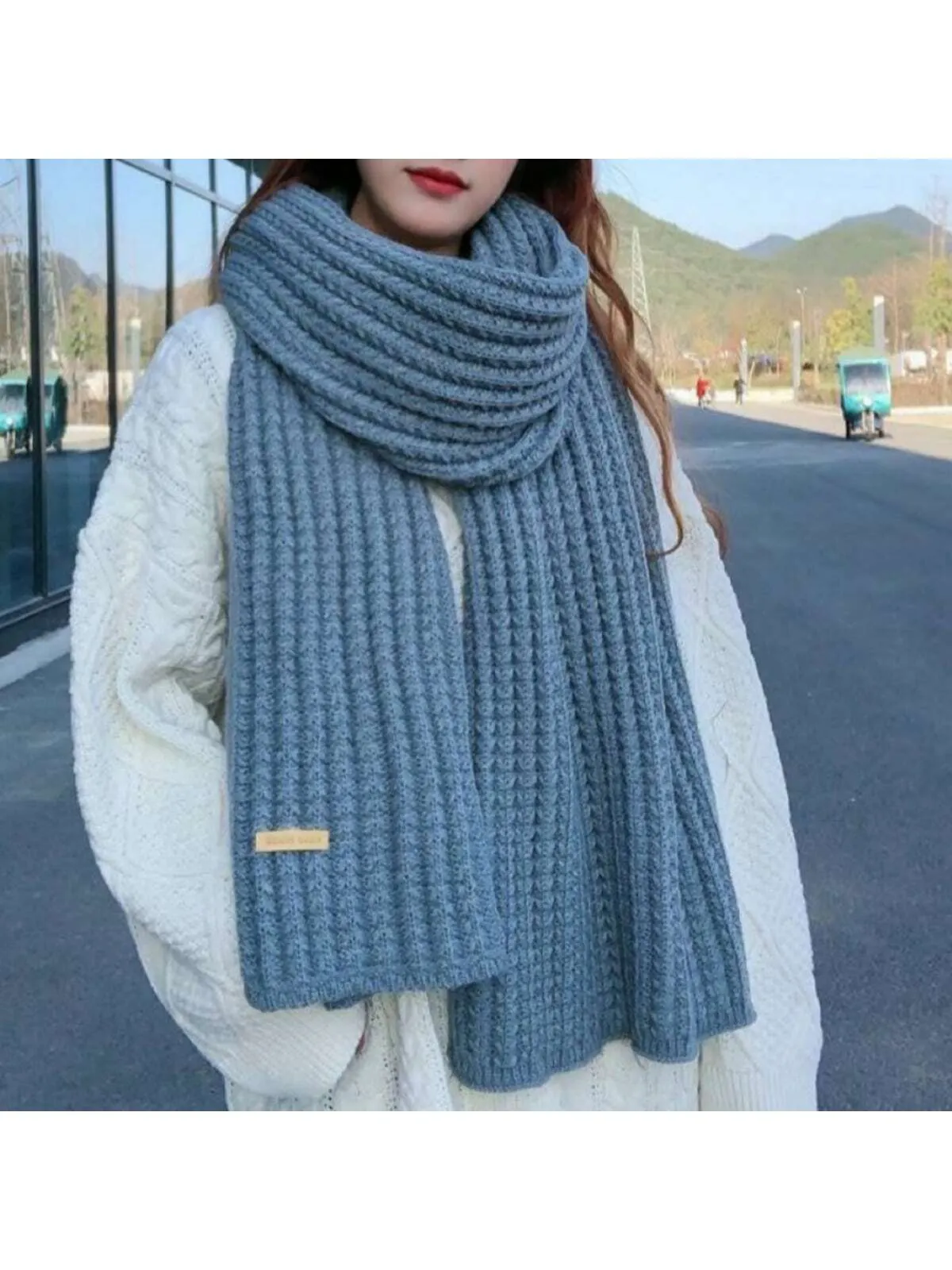 1pc Ladies' Winter Thick Knitted Scarf With Wool SD