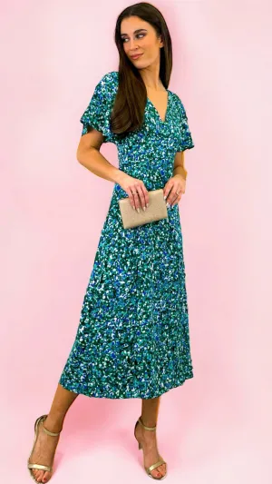 4-A1508 Levi Green Floral Split Leg Dress