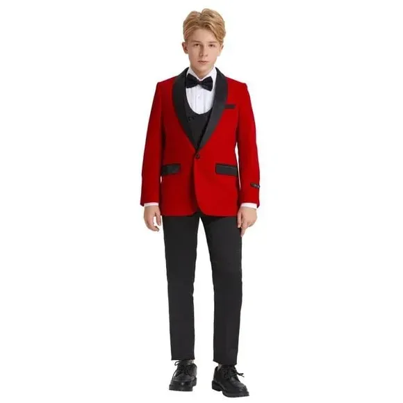 5pc Red Boys Velvet Tuxedo Includes Bowtie by Tazio