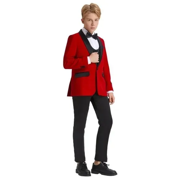 5pc Red Boys Velvet Tuxedo Includes Bowtie by Tazio