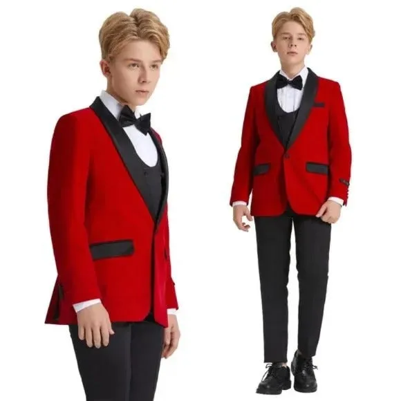 5pc Red Boys Velvet Tuxedo Includes Bowtie by Tazio