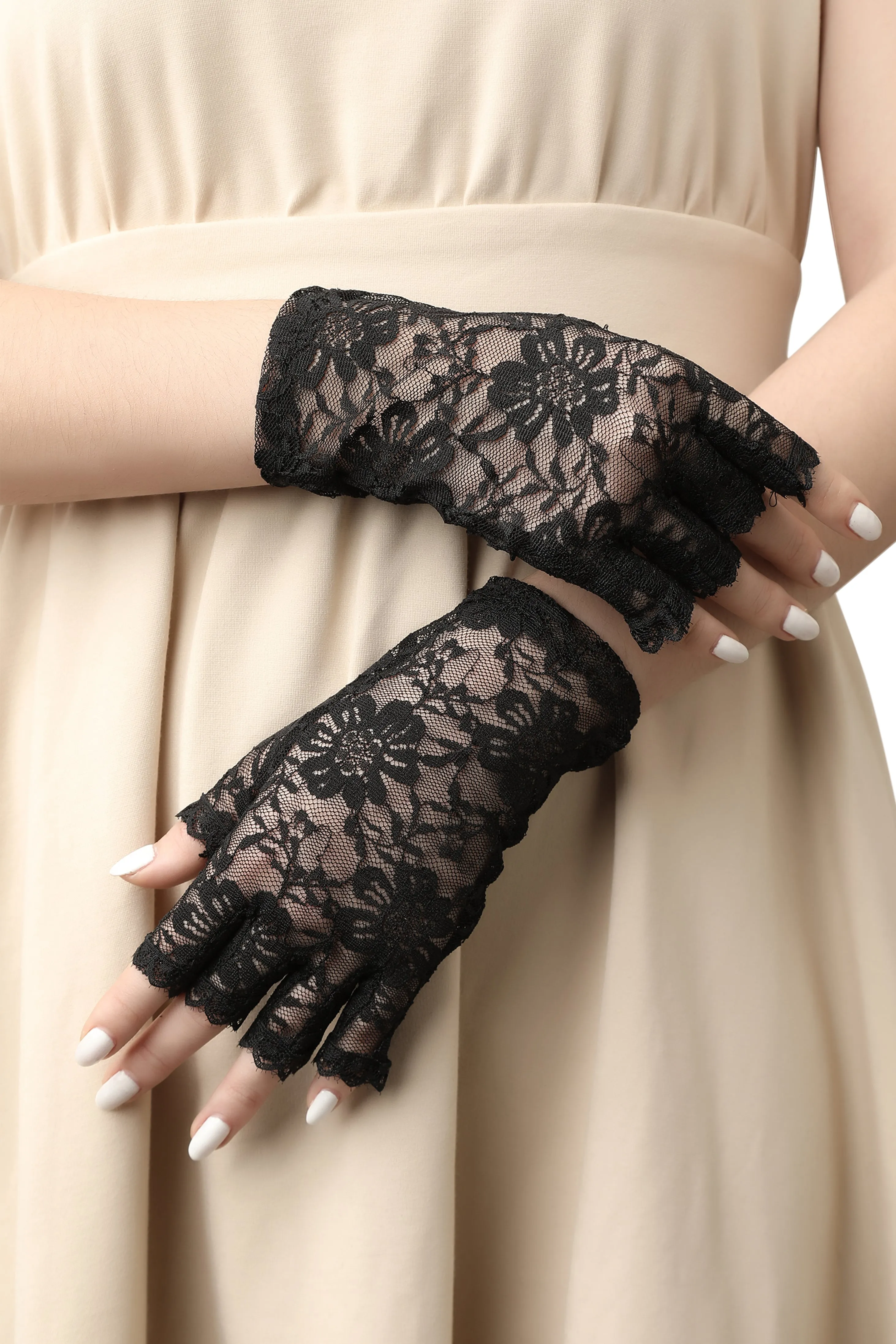 6.3" Vintage Lace Up Fingerless Gloves