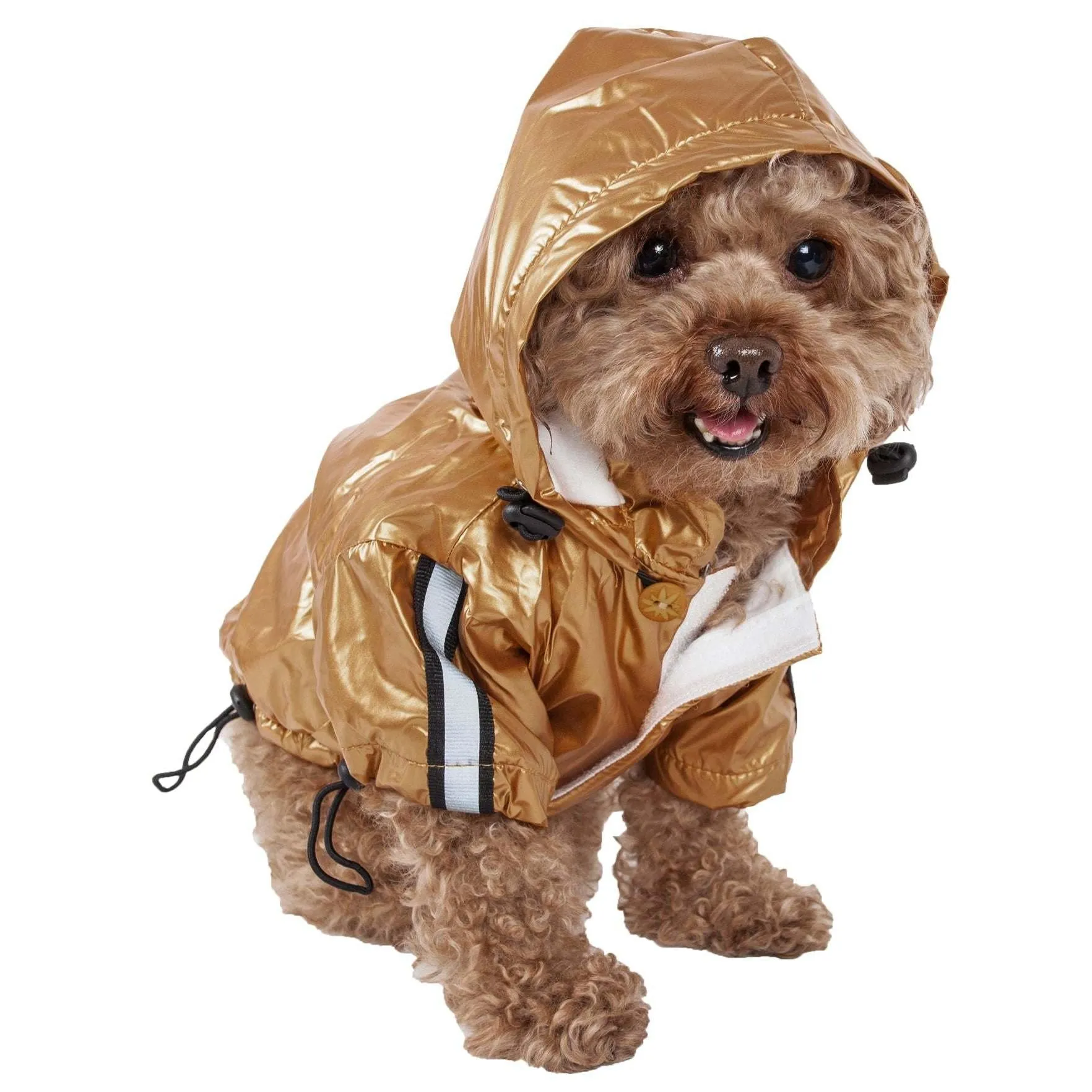 Adjustable Pet Raincoat Removable Hood Reflective Strip