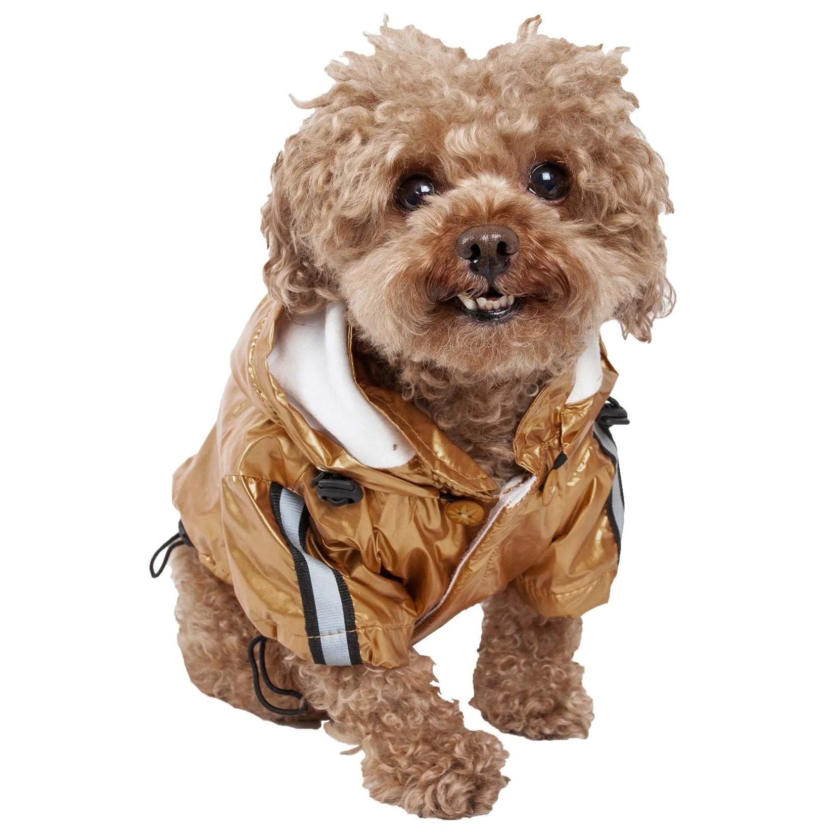 Adjustable Pet Raincoat Removable Hood Reflective Strip