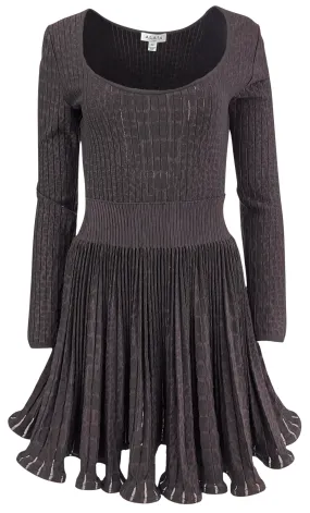 Alaïa Spotted Ribbed Skater Dress in Black/Chocolate