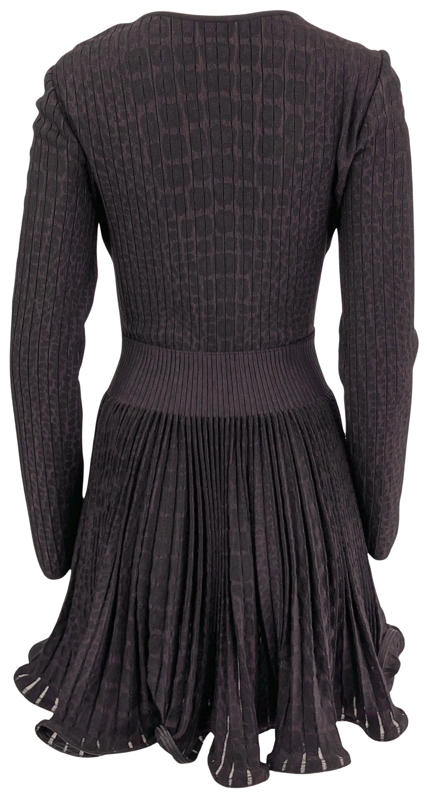 Alaïa Spotted Ribbed Skater Dress in Black/Chocolate