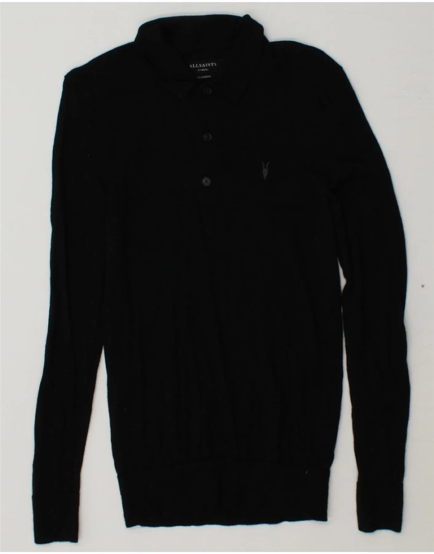 ALL SAINTS Mens Polo Neck Jumper Sweater XS Black Merino Wool