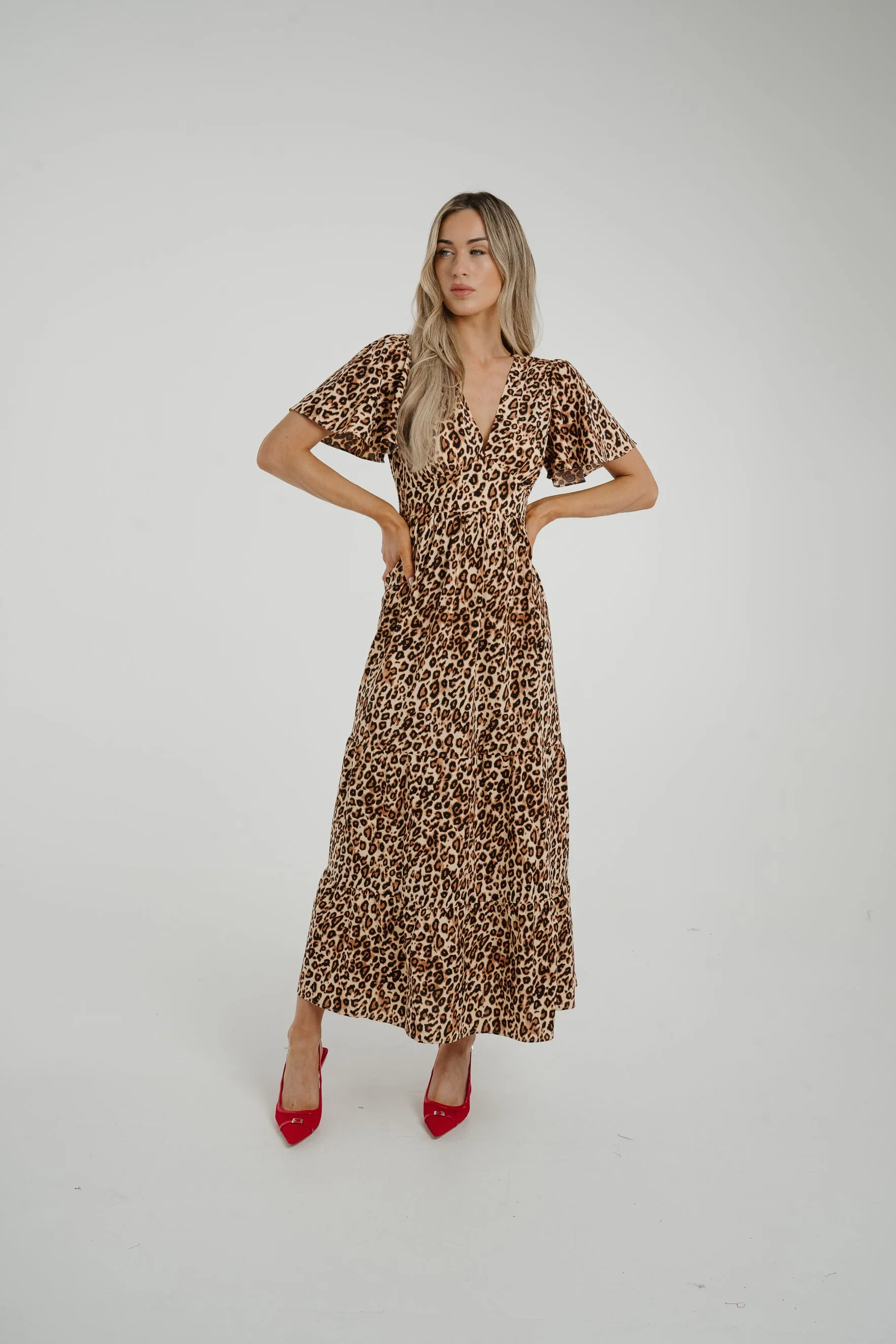 Ally Tiered Midi Dress In Leopard Print