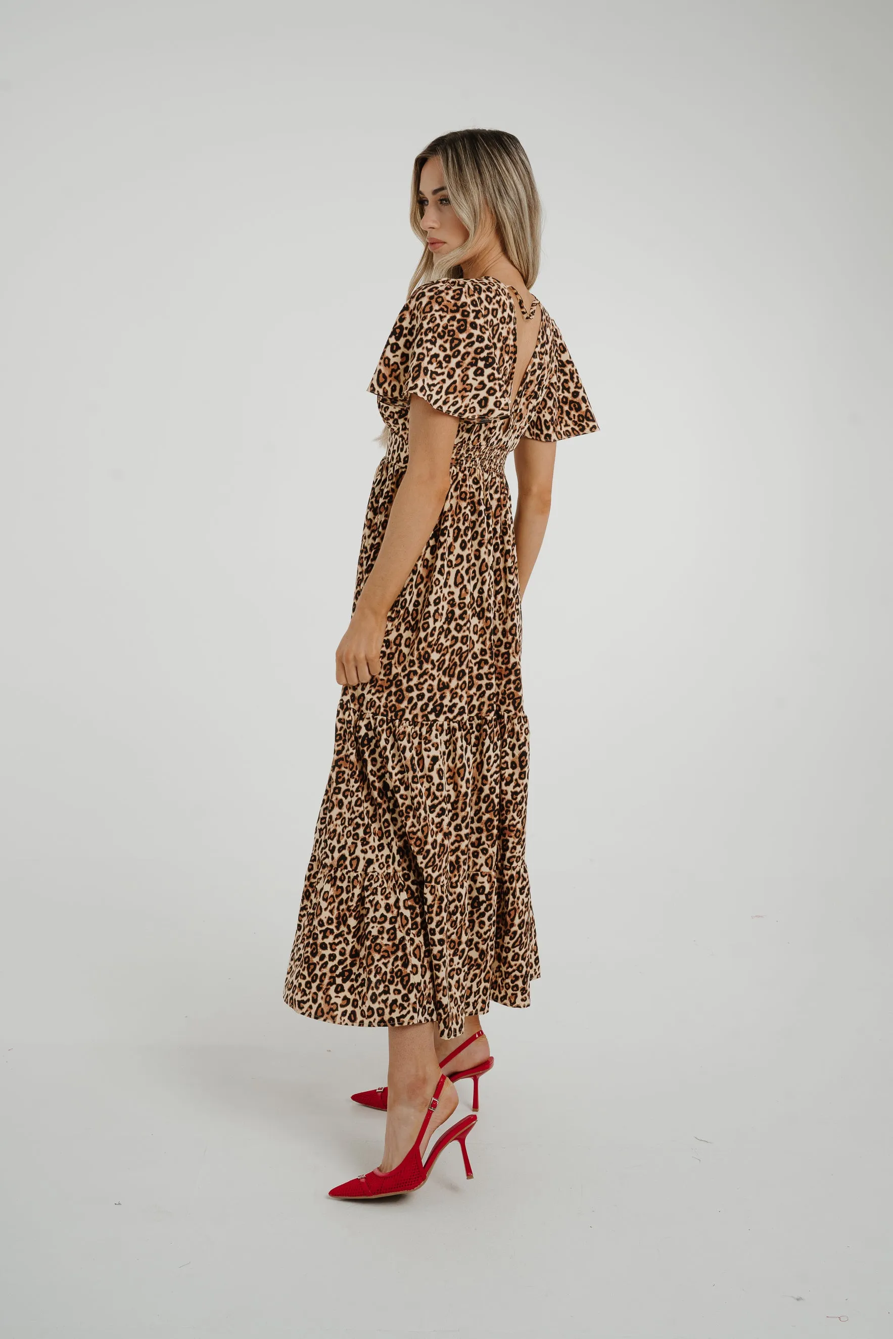 Ally Tiered Midi Dress In Leopard Print