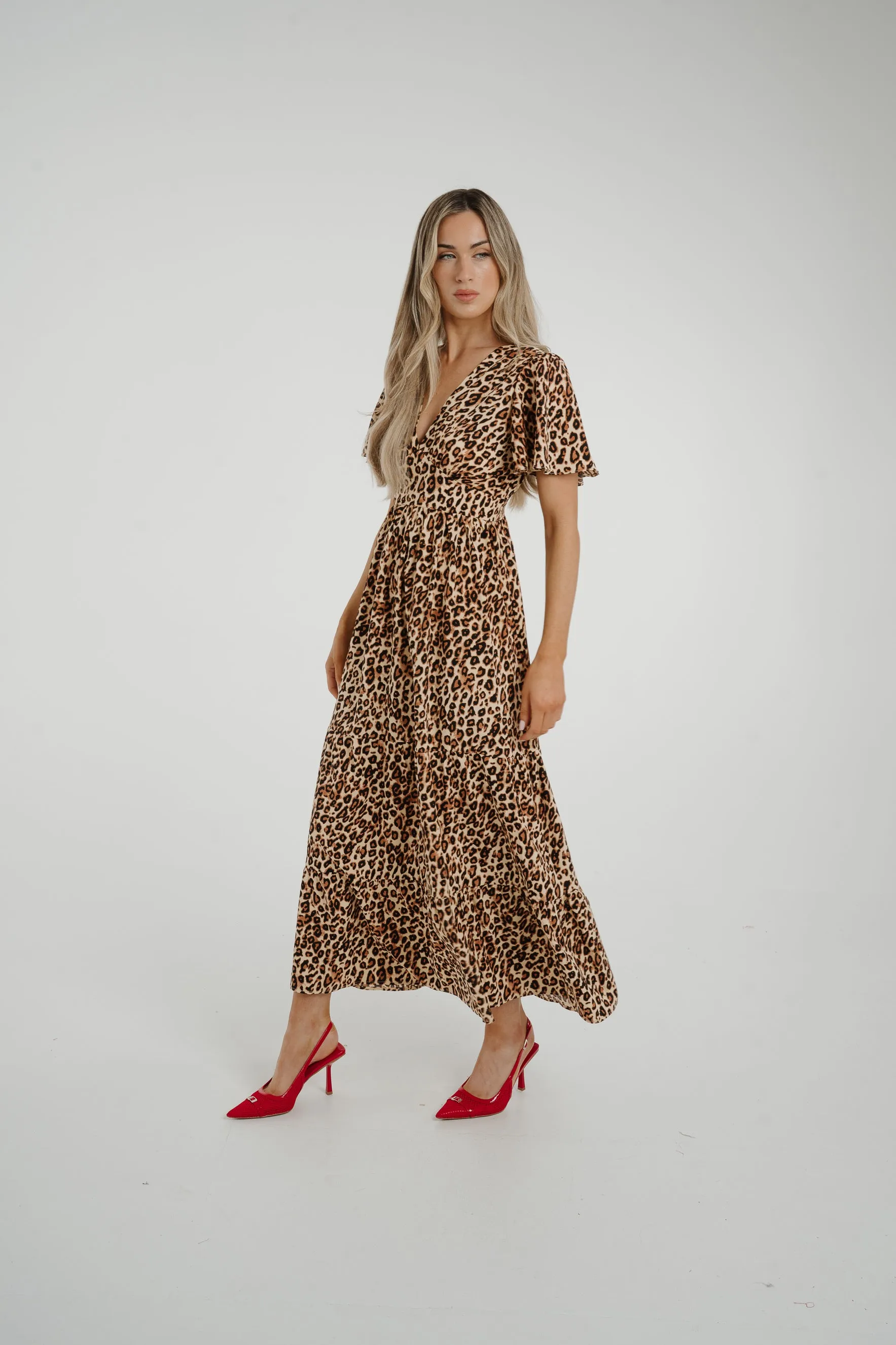 Ally Tiered Midi Dress In Leopard Print