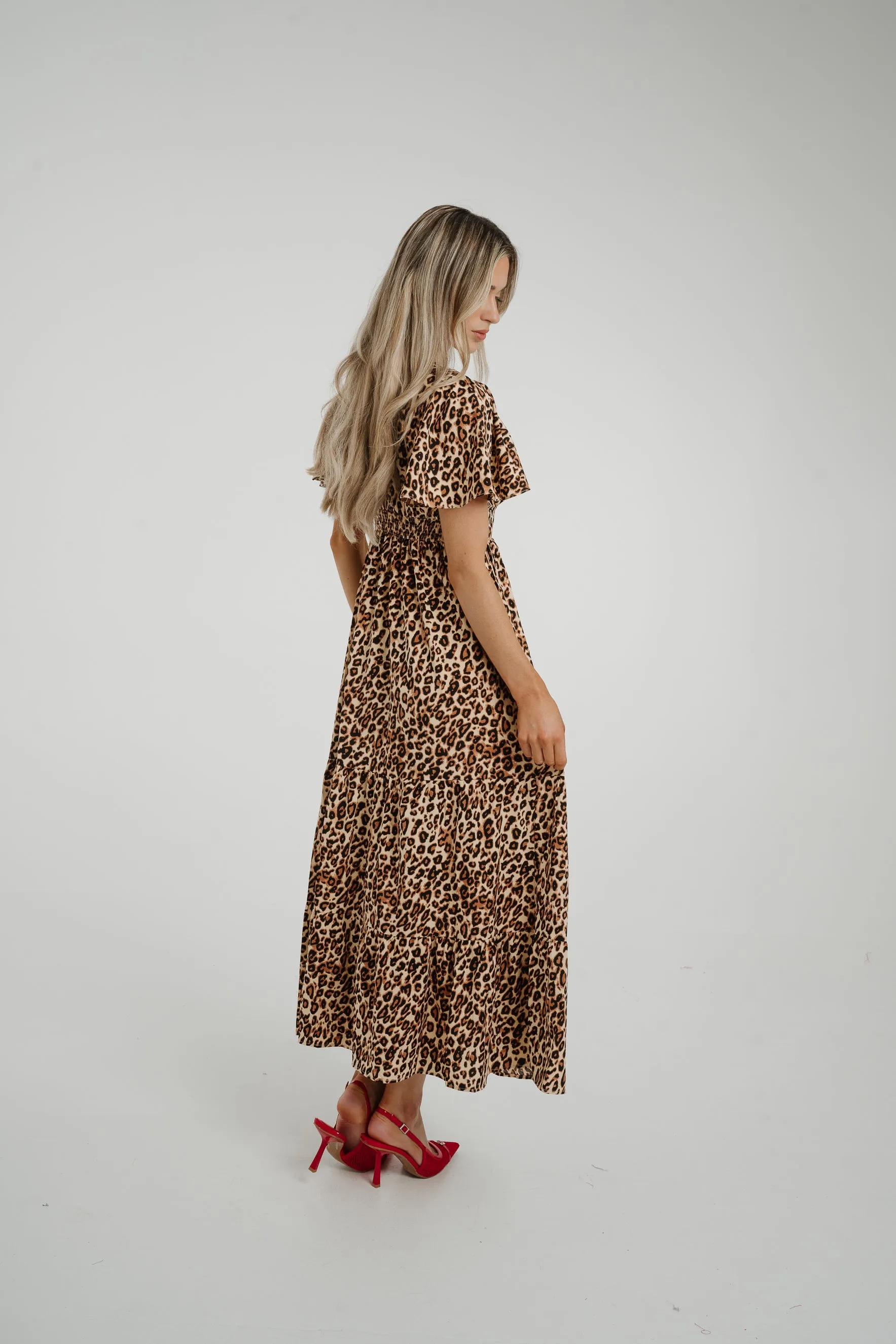 Ally Tiered Midi Dress In Leopard Print