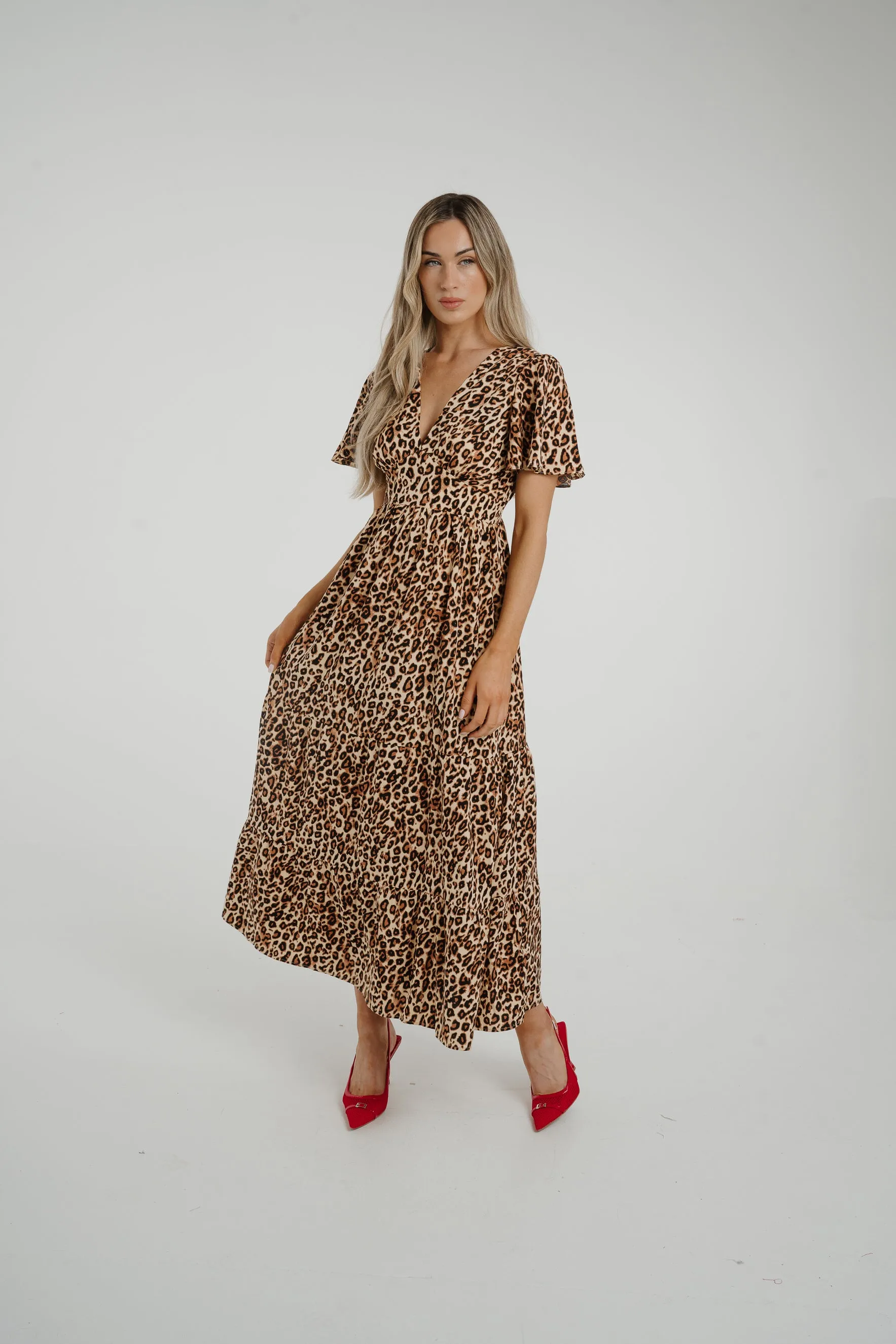 Ally Tiered Midi Dress In Leopard Print