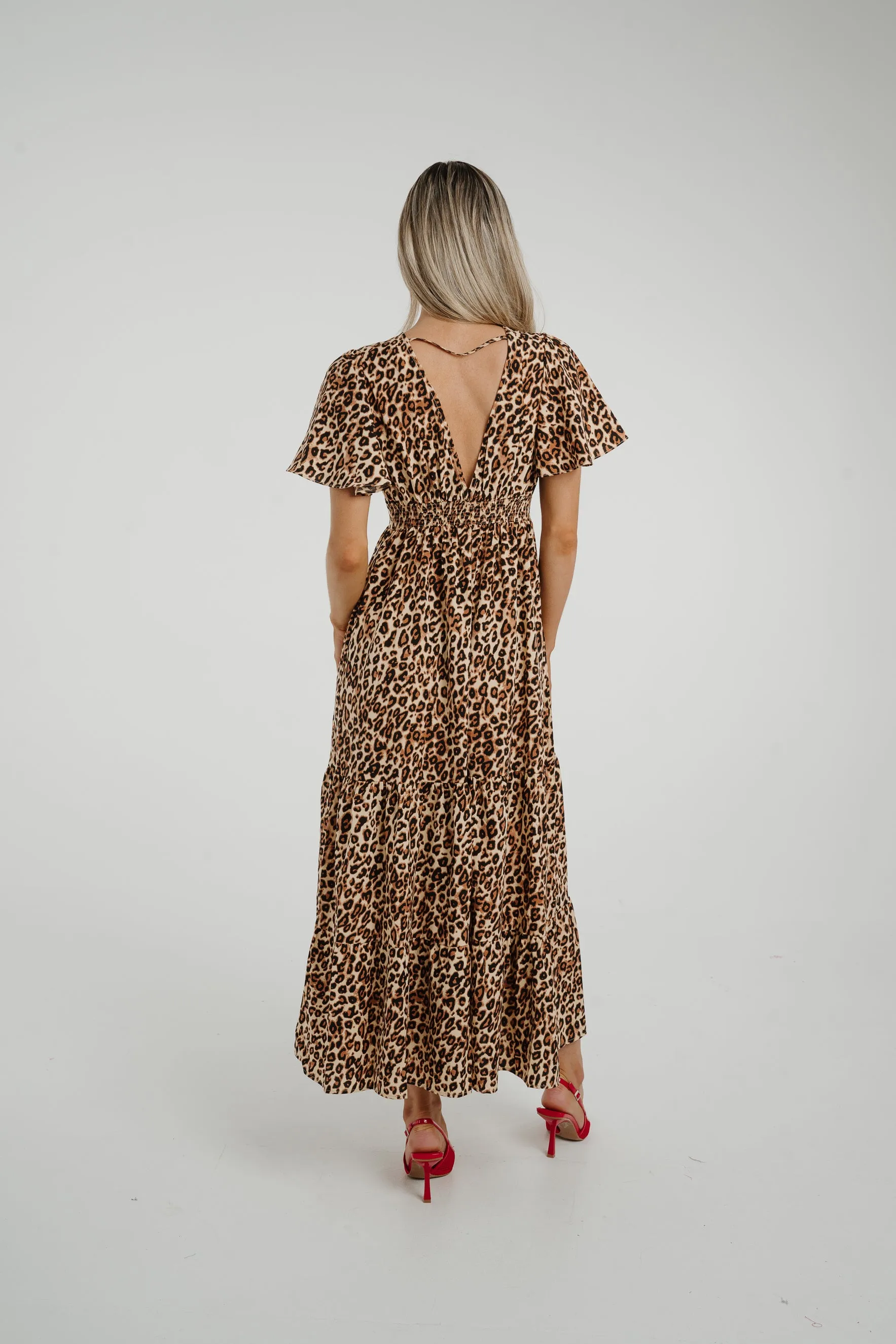 Ally Tiered Midi Dress In Leopard Print