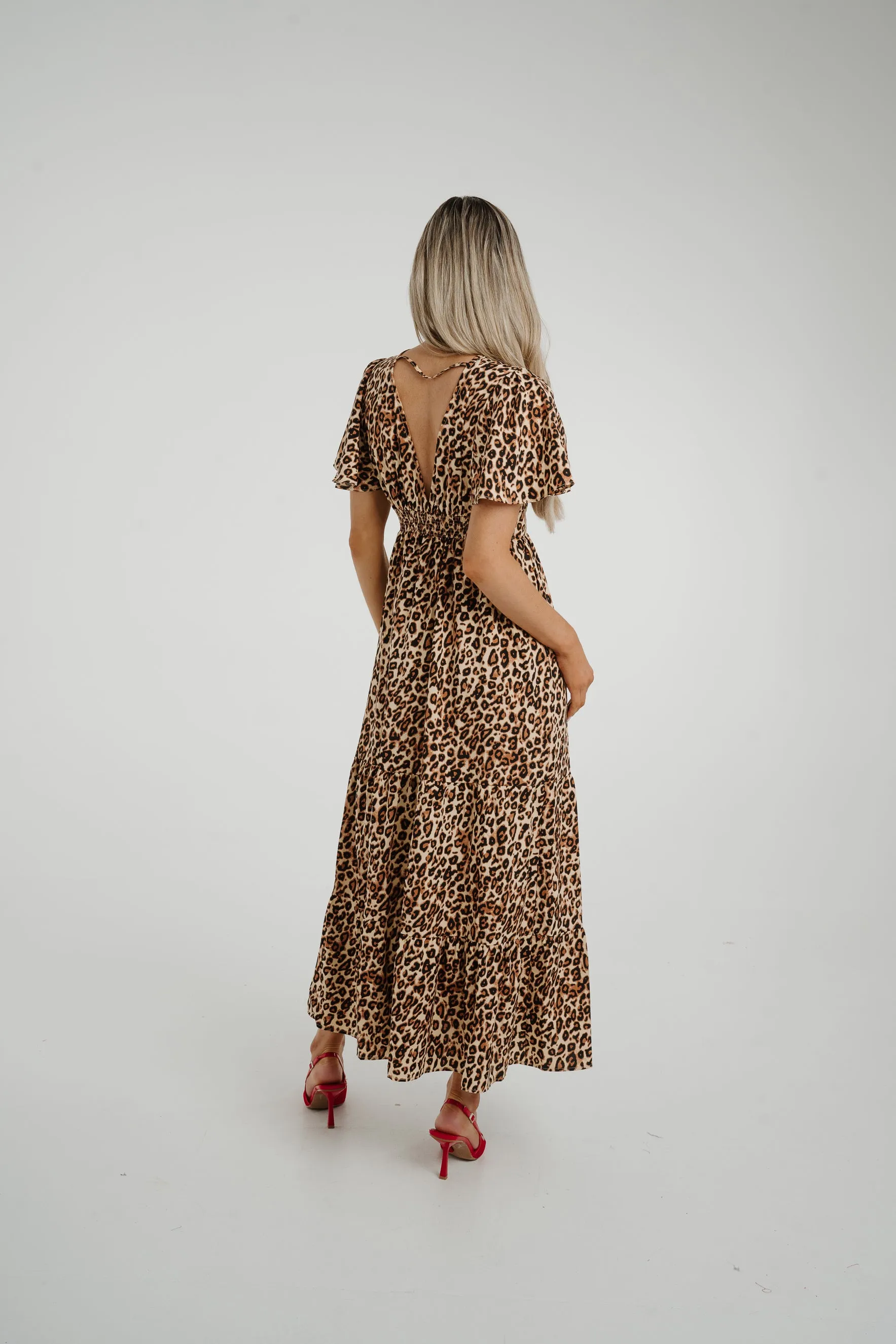 Ally Tiered Midi Dress In Leopard Print