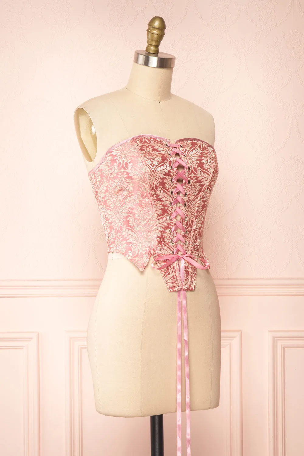 Amadina | Pink Strapless Cropped Corset