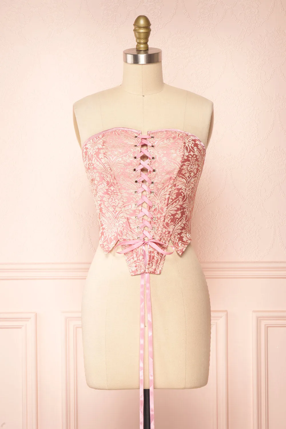 Amadina | Pink Strapless Cropped Corset