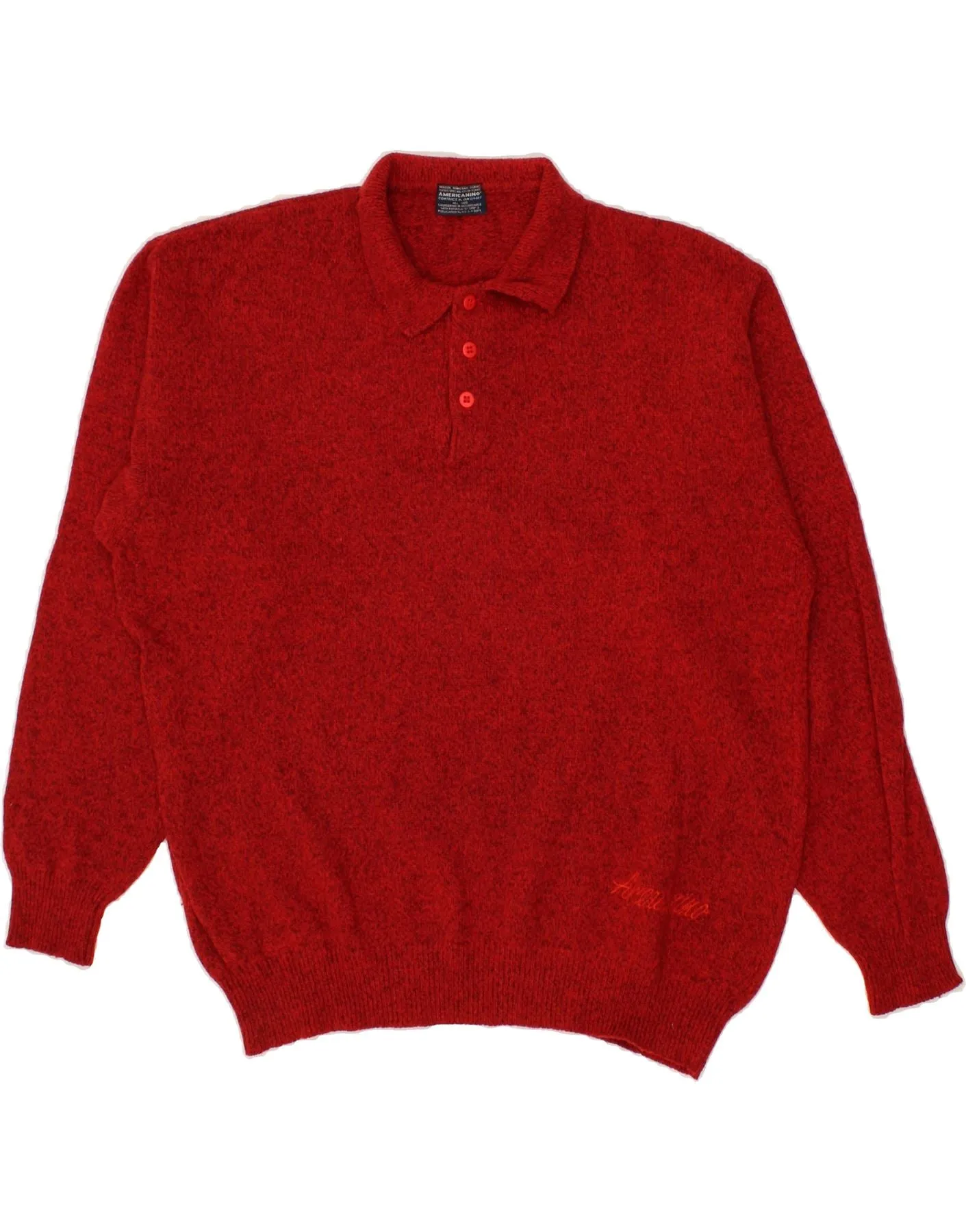 AMERICANINO Mens Polo Neck Jumper Sweater XL Red Flecked Wool