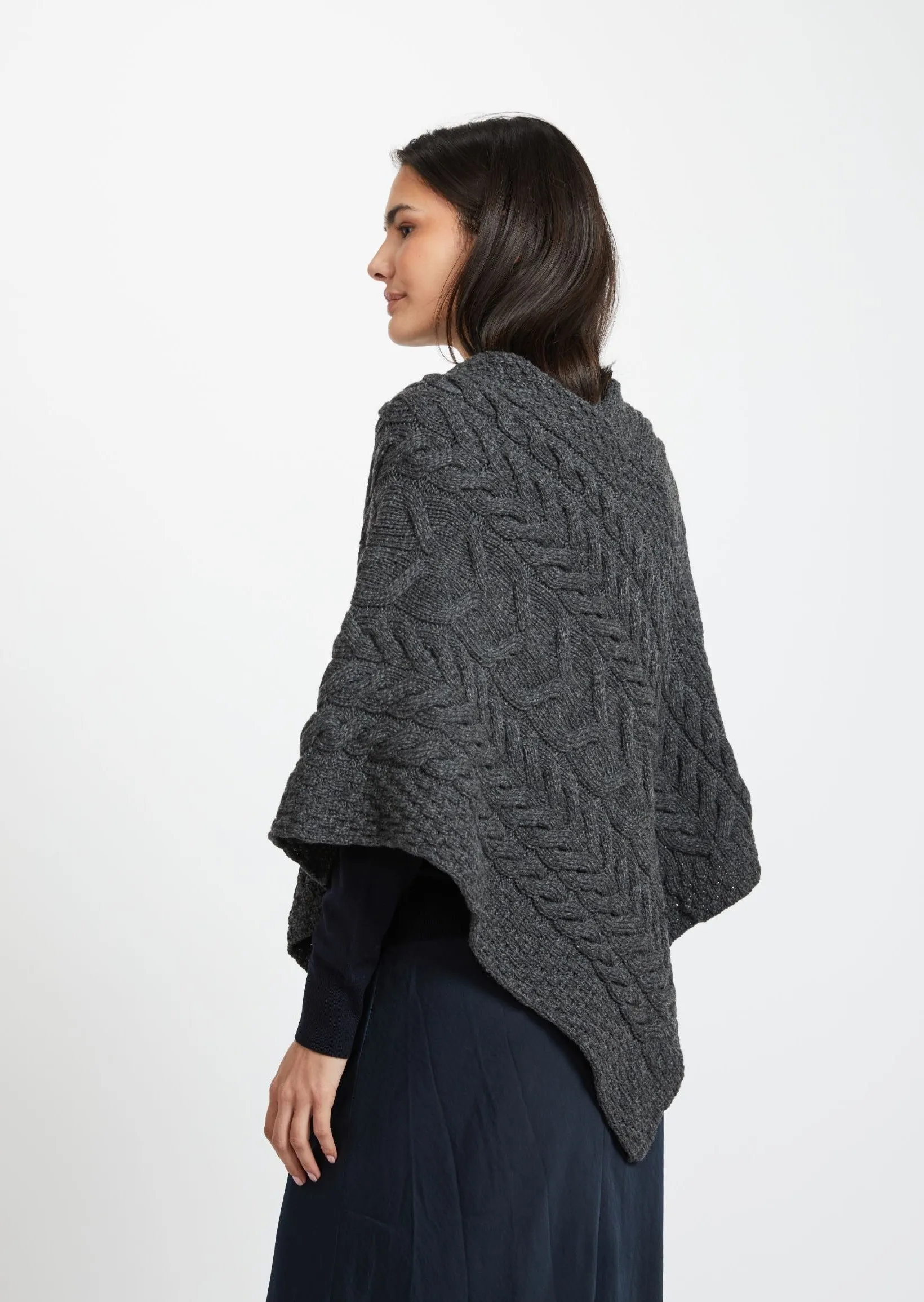 Aran Super Soft Poncho | Charcoal