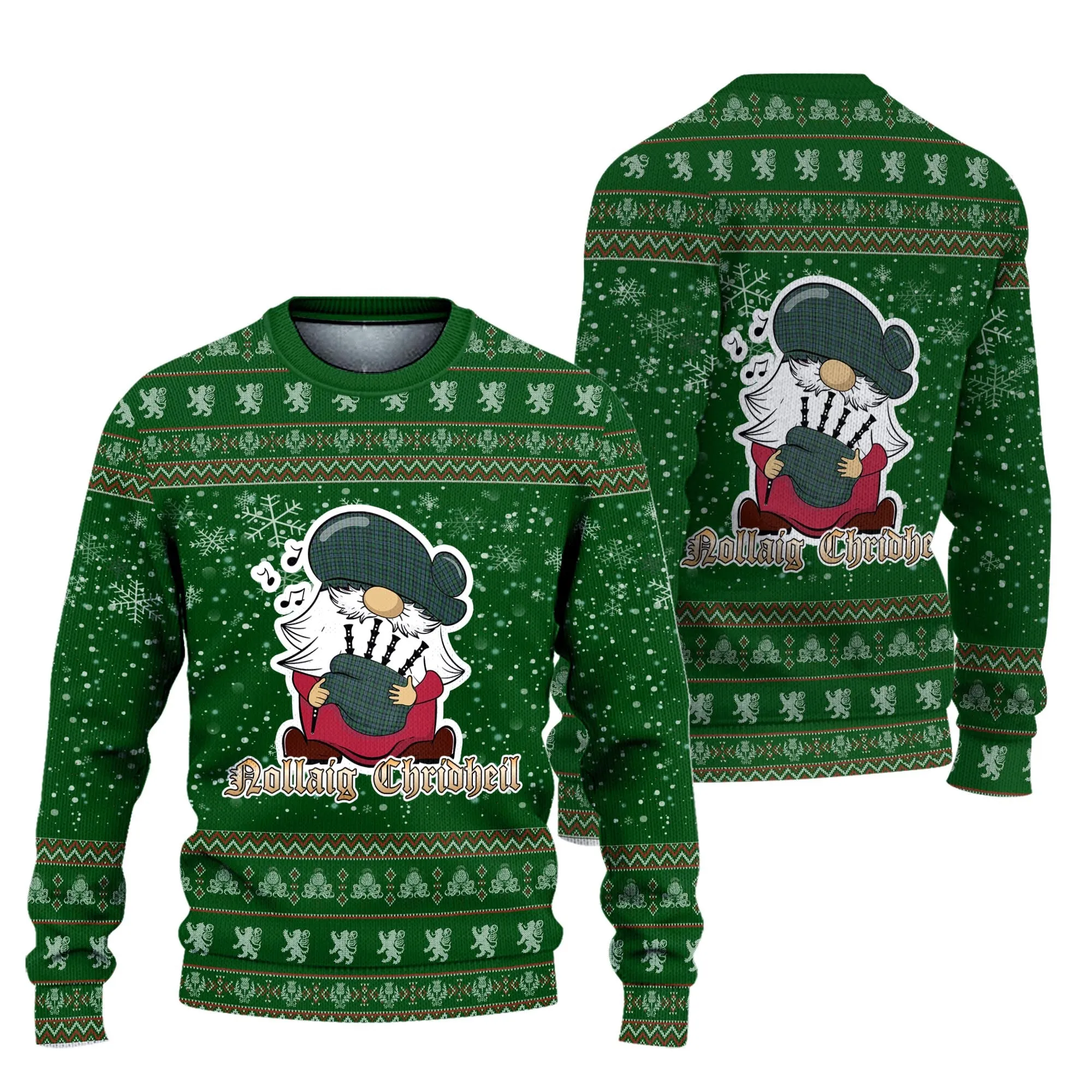 Arbuthnot Clan Christmas Family Ugly Sweater with Funny Gnome Playing Bagpipes