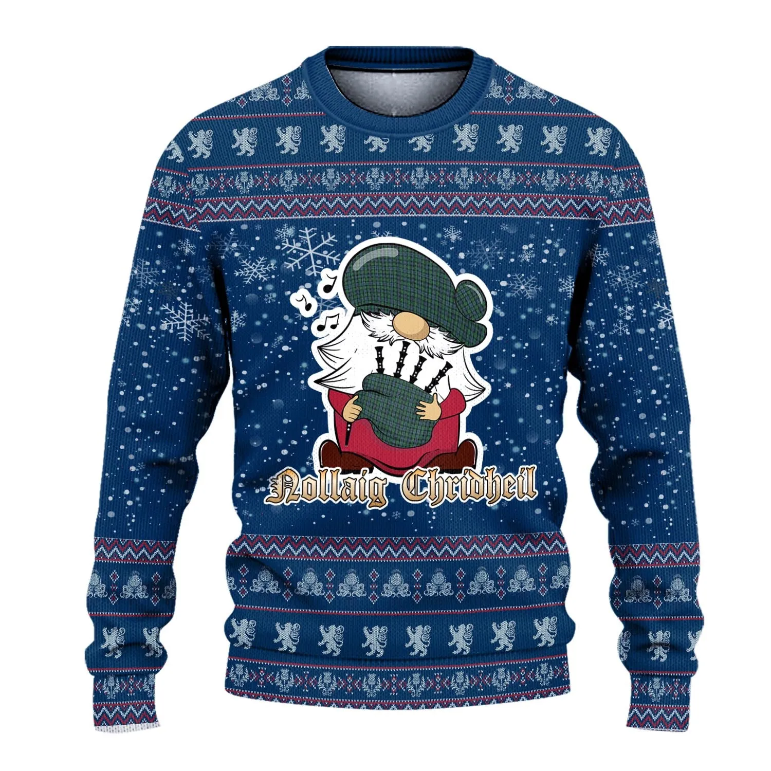 Arbuthnot Clan Christmas Family Ugly Sweater with Funny Gnome Playing Bagpipes