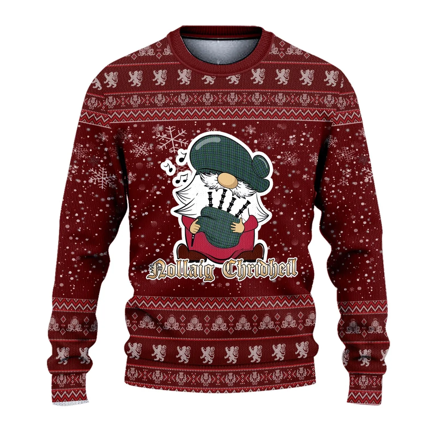 Arbuthnot Clan Christmas Family Ugly Sweater with Funny Gnome Playing Bagpipes