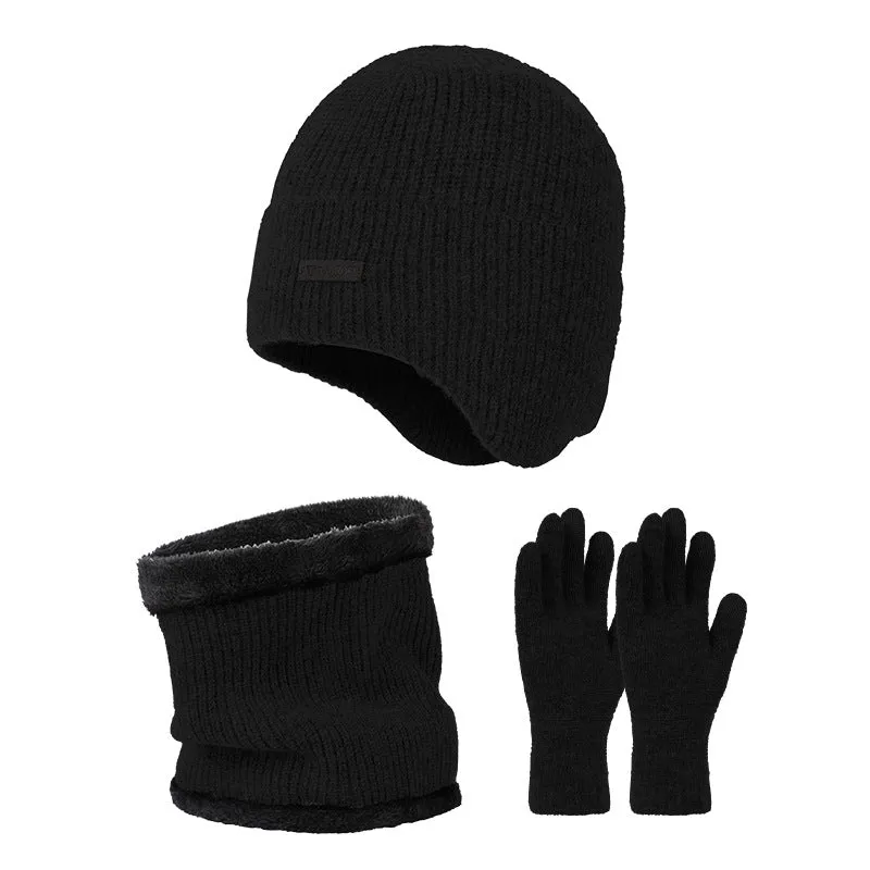 Autumn and winter ear protection cap, men's plush thickened thermal sleeve, head cap, wool blended three piece knitting cap