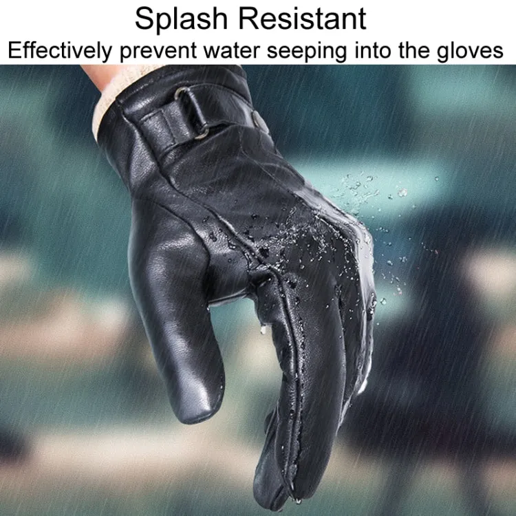 Autumn And Winter Padded Leather Gloves Business Simple Outdoor Sports Warm Gloves, Size: XL(Black)