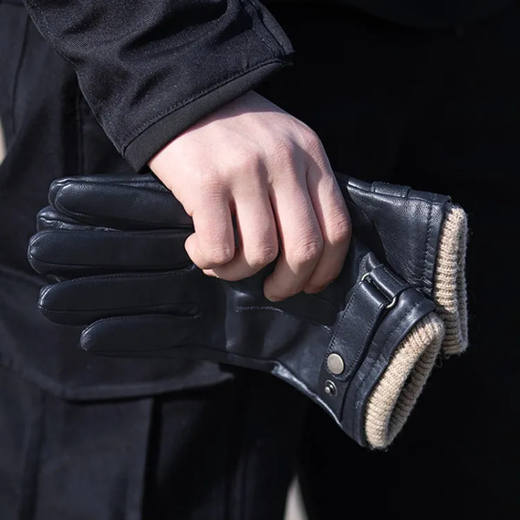 Autumn And Winter Padded Leather Gloves Business Simple Outdoor Sports Warm Gloves, Size: XL(Black)