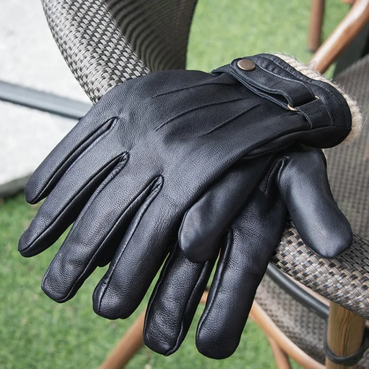 Autumn And Winter Padded Leather Gloves Business Simple Outdoor Sports Warm Gloves, Size: XL(Black)