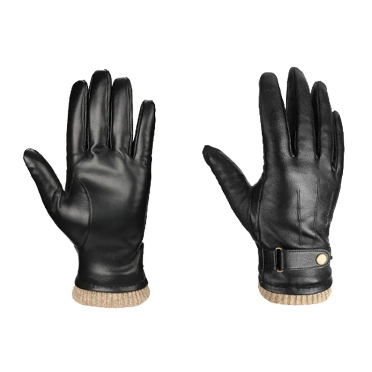 Autumn And Winter Padded Leather Gloves Business Simple Outdoor Sports Warm Gloves, Size: XL(Black)