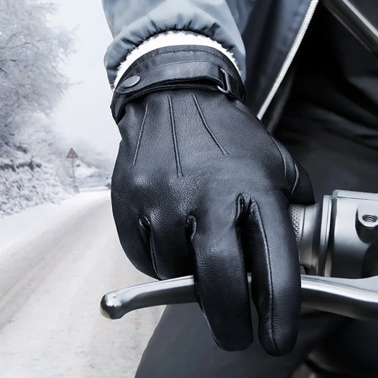 Autumn And Winter Padded Leather Gloves Business Simple Outdoor Sports Warm Gloves, Size: XL(Black)