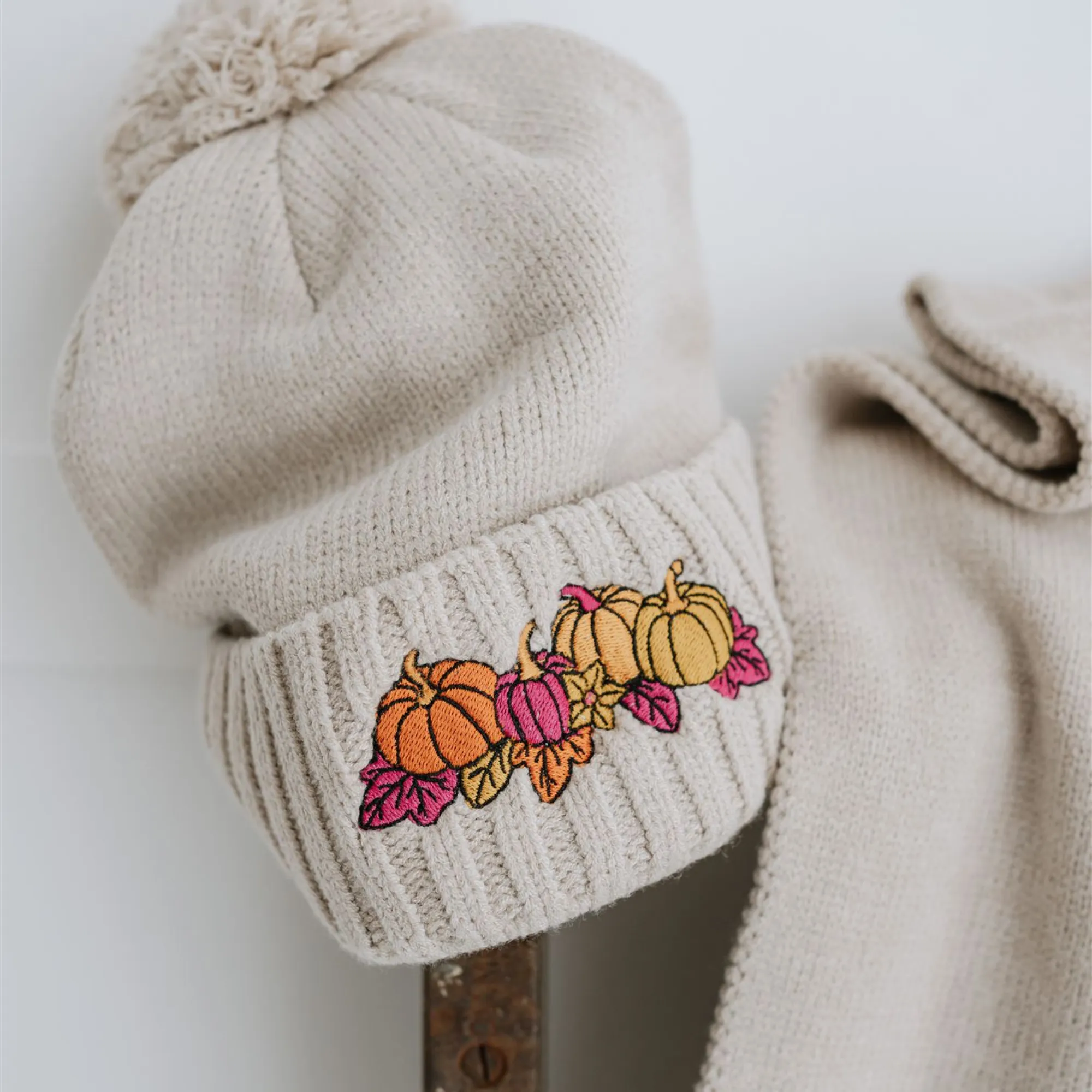 Autumn Custom Embroidered Pet Portrait Beanie & Scarf Set