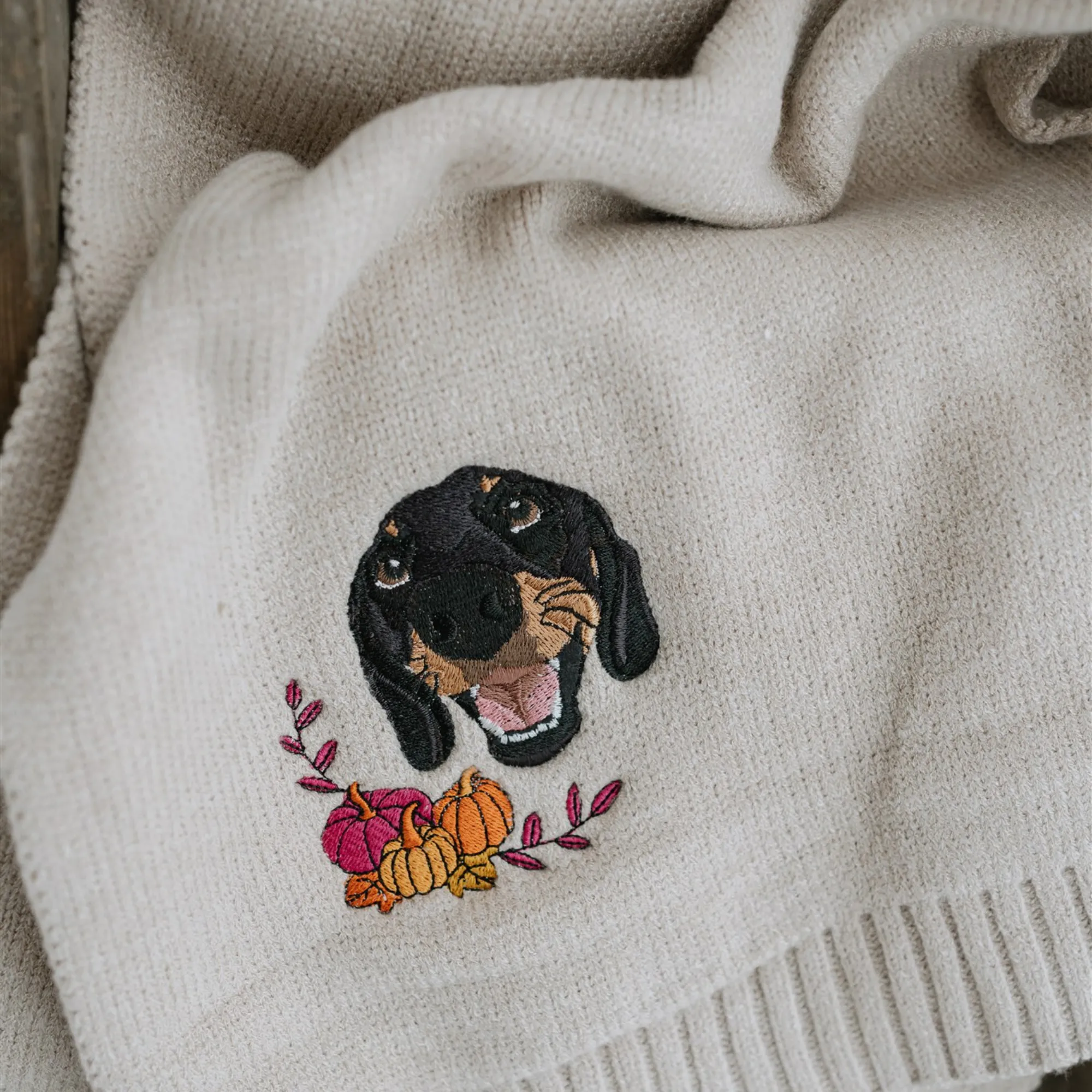 Autumn Custom Embroidered Pet Portrait Beanie & Scarf Set