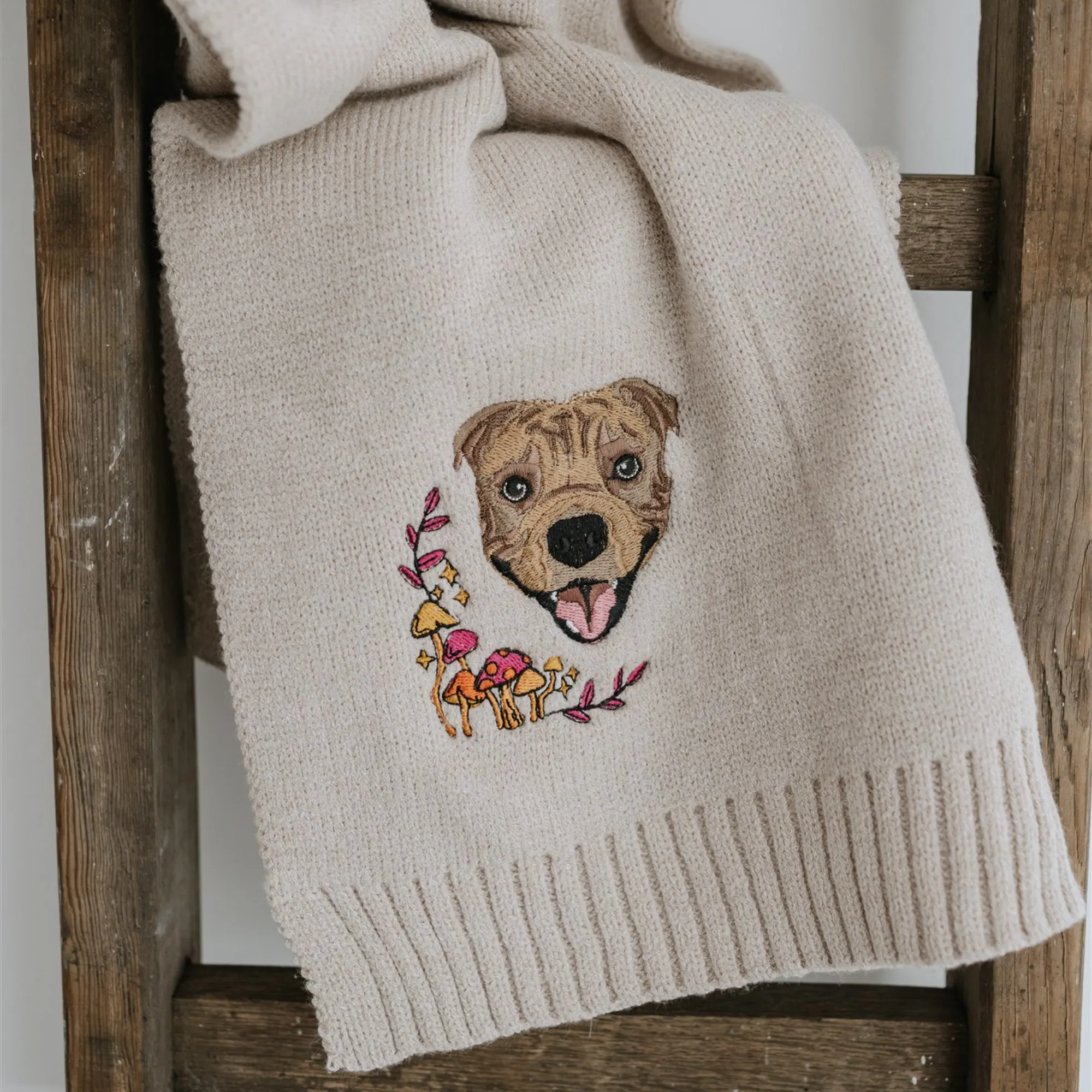 Autumn Custom Embroidered Pet Portrait Beanie & Scarf Set