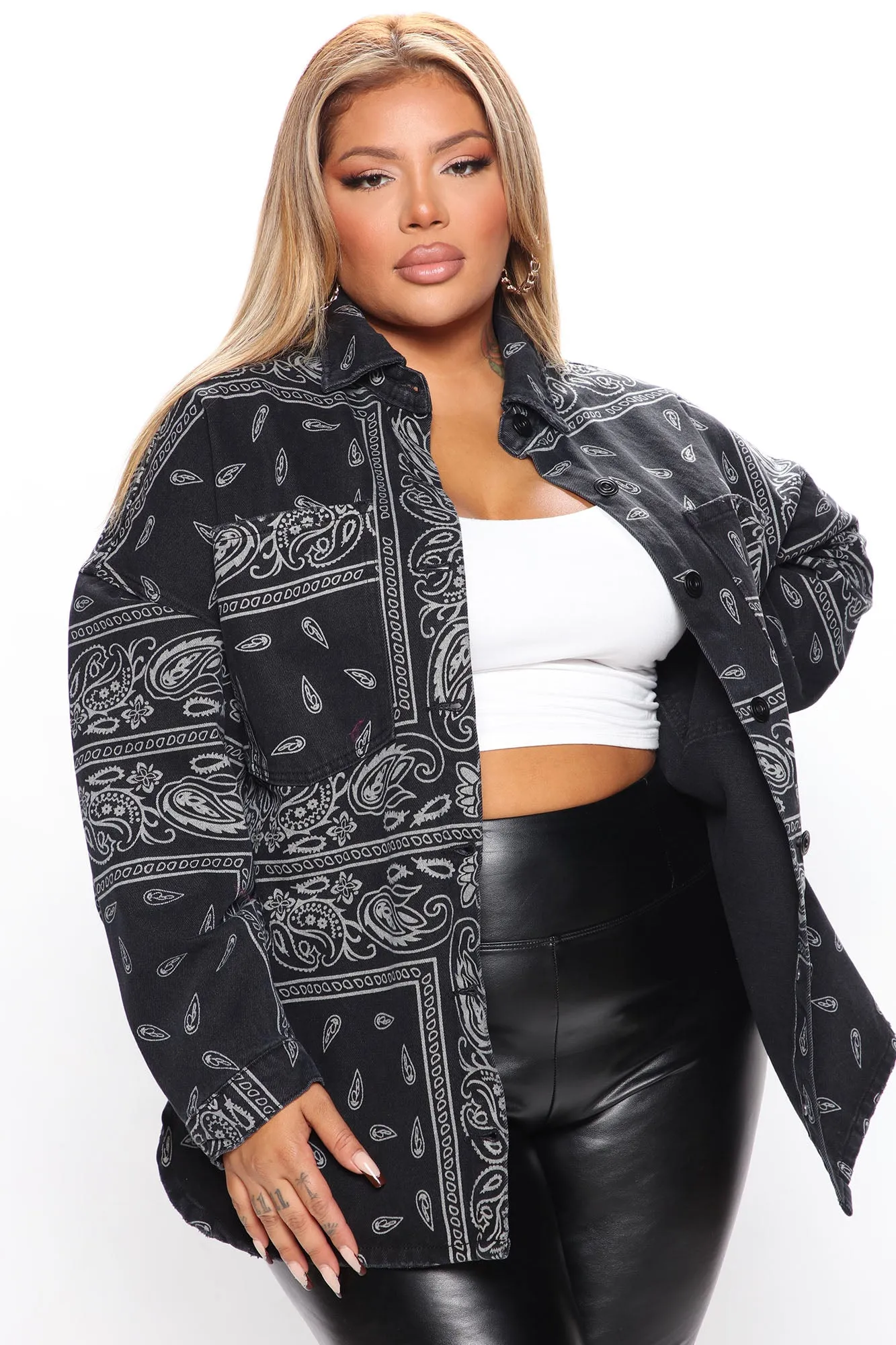 Bandana Babe Denim Shacket - Black/combo