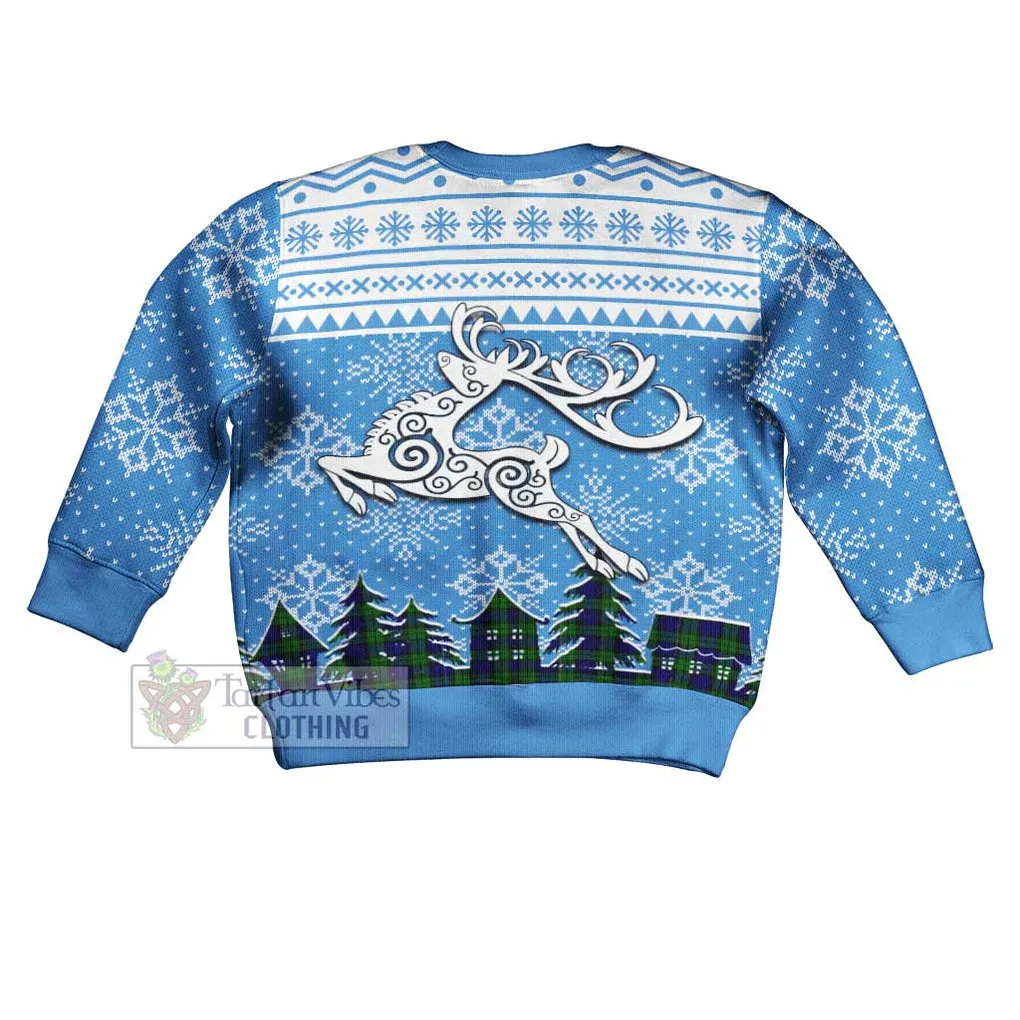 Bannatyne Clan Christmas Kid Ugly Sweater with Tartan and Celtic Reindeer Style