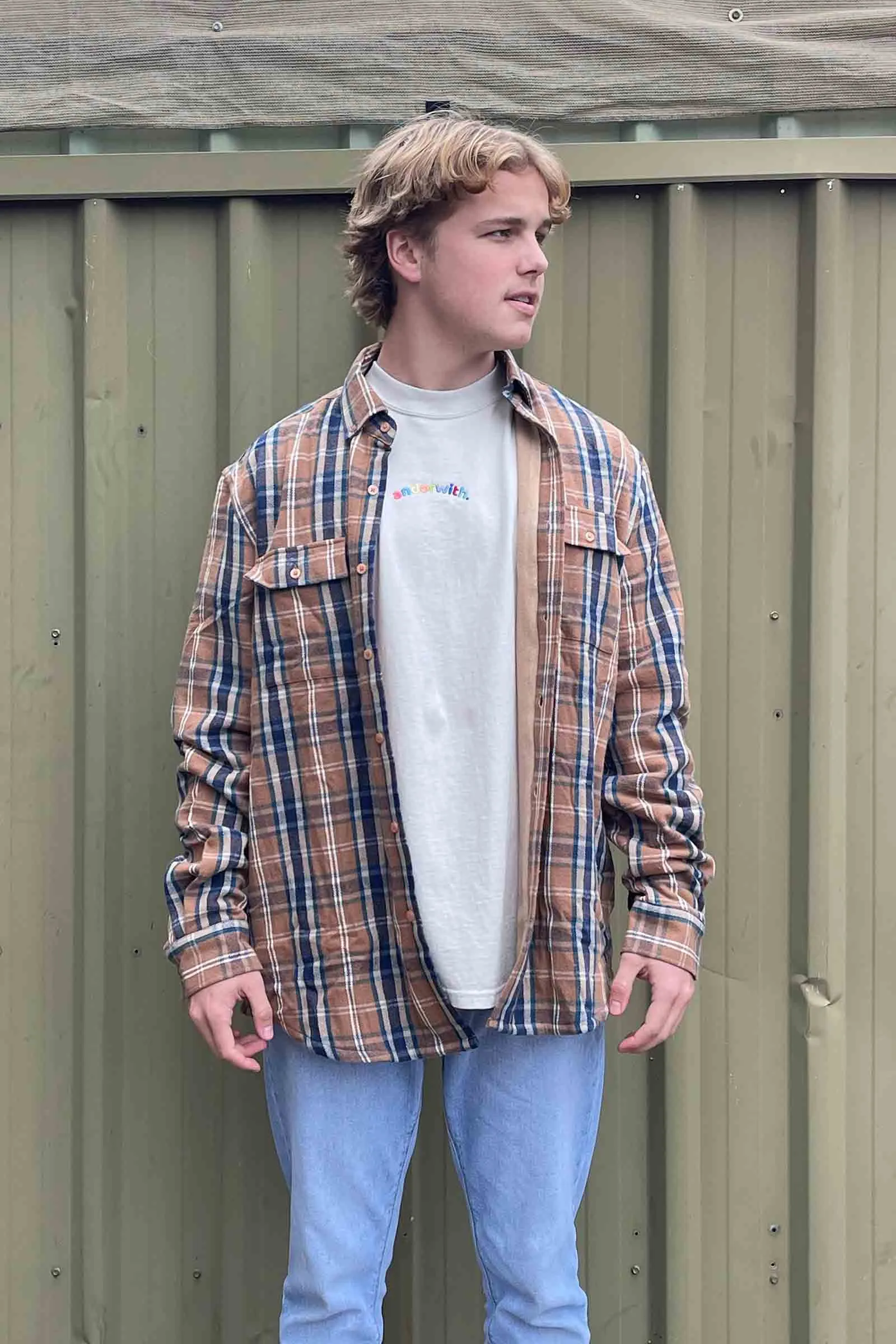 Beached Out Flanno Shacket Caramel/Navy