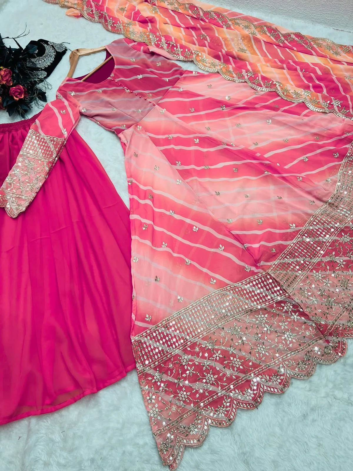 Beautiful Gown Palazzo Dupatta Suit for Party wear and Diwali.