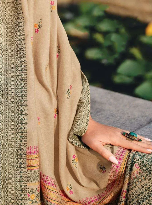 Beige Winter Pashmina Woolen Suit Dress Material for Ladies