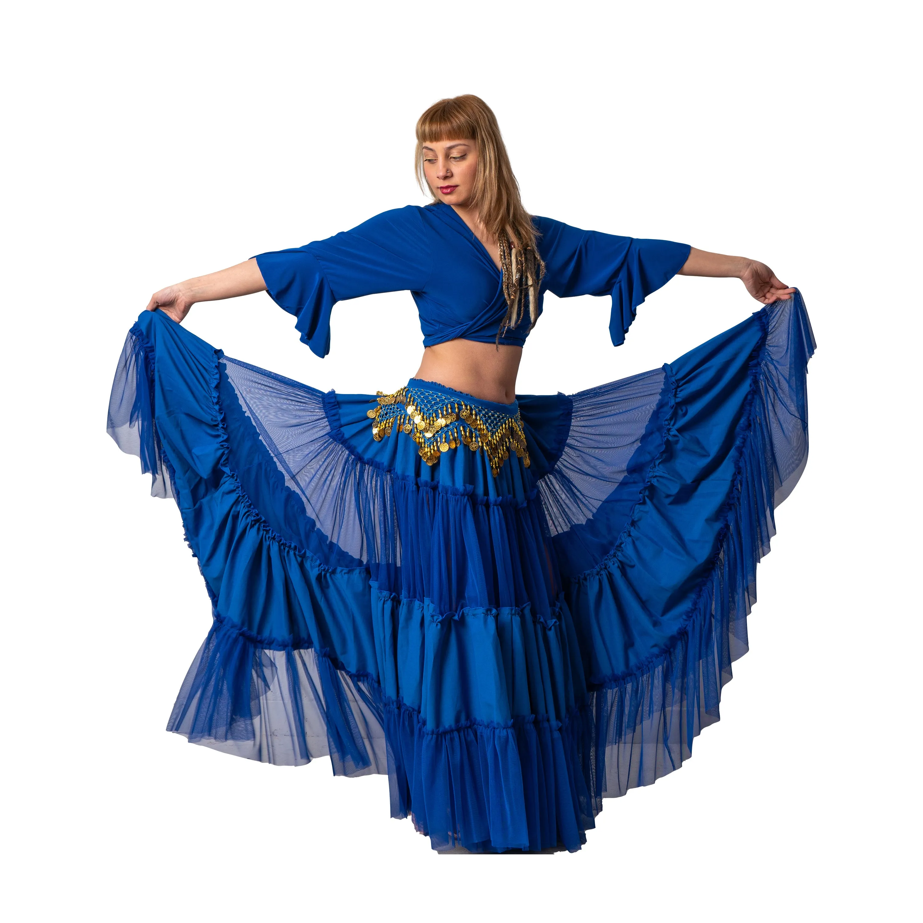 Belly Dance Skirt, Top, & Hip Scarf Costume Set